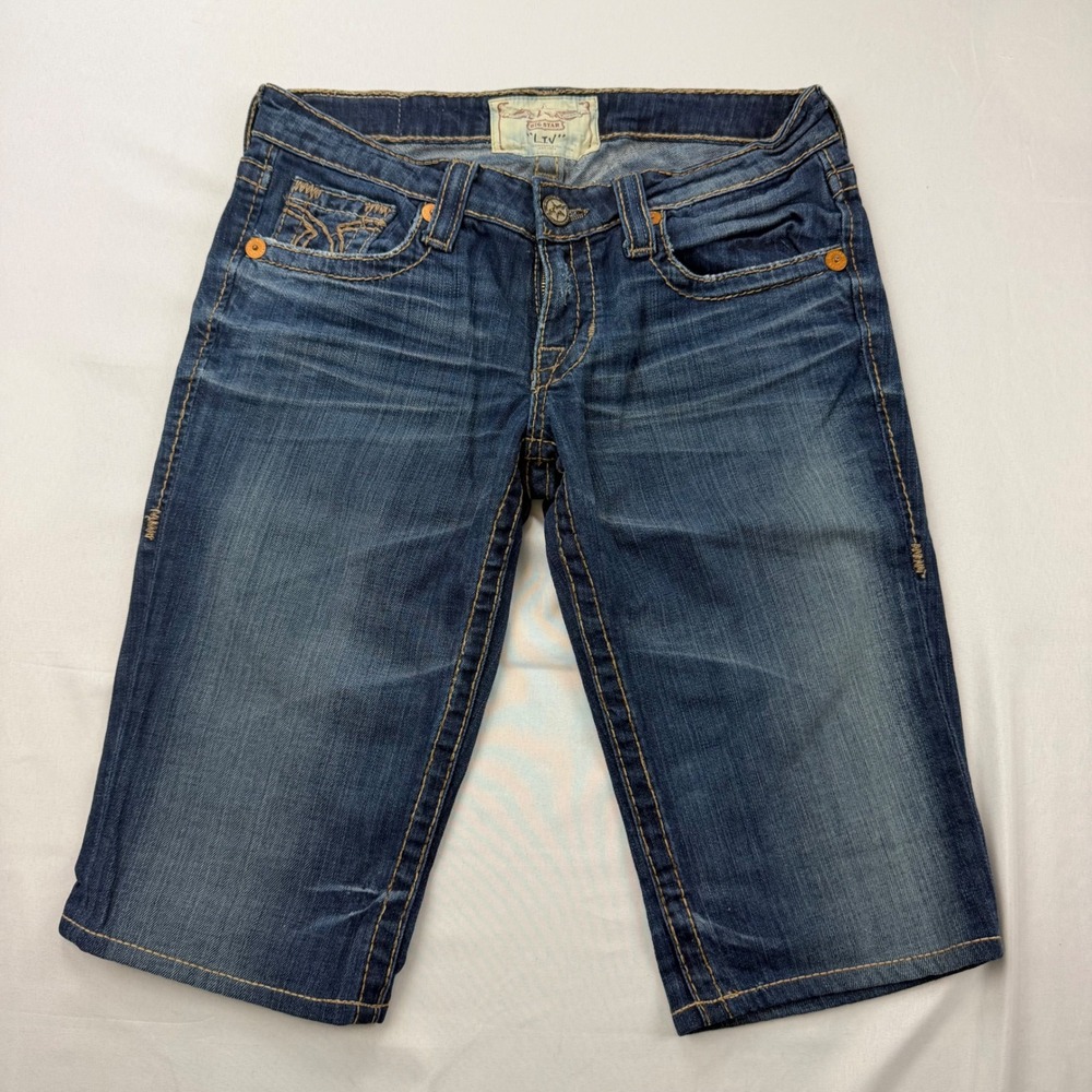 Big Star Liv Bermuda Denim Shorts Womens 29R Blue Low Rise Contrast Stitch